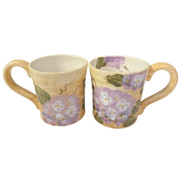 Hand-Painted Ceramic Mugs Hydrangeas 16 Oz Purple Floral Cottage Farmhouse - Picture 6 of 16